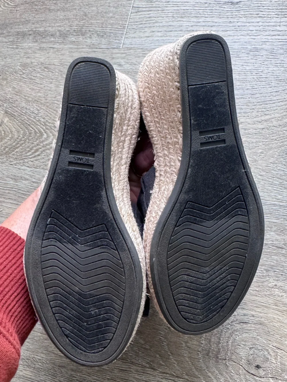 Toms Black Canvas Espadrille Wedge Sandals